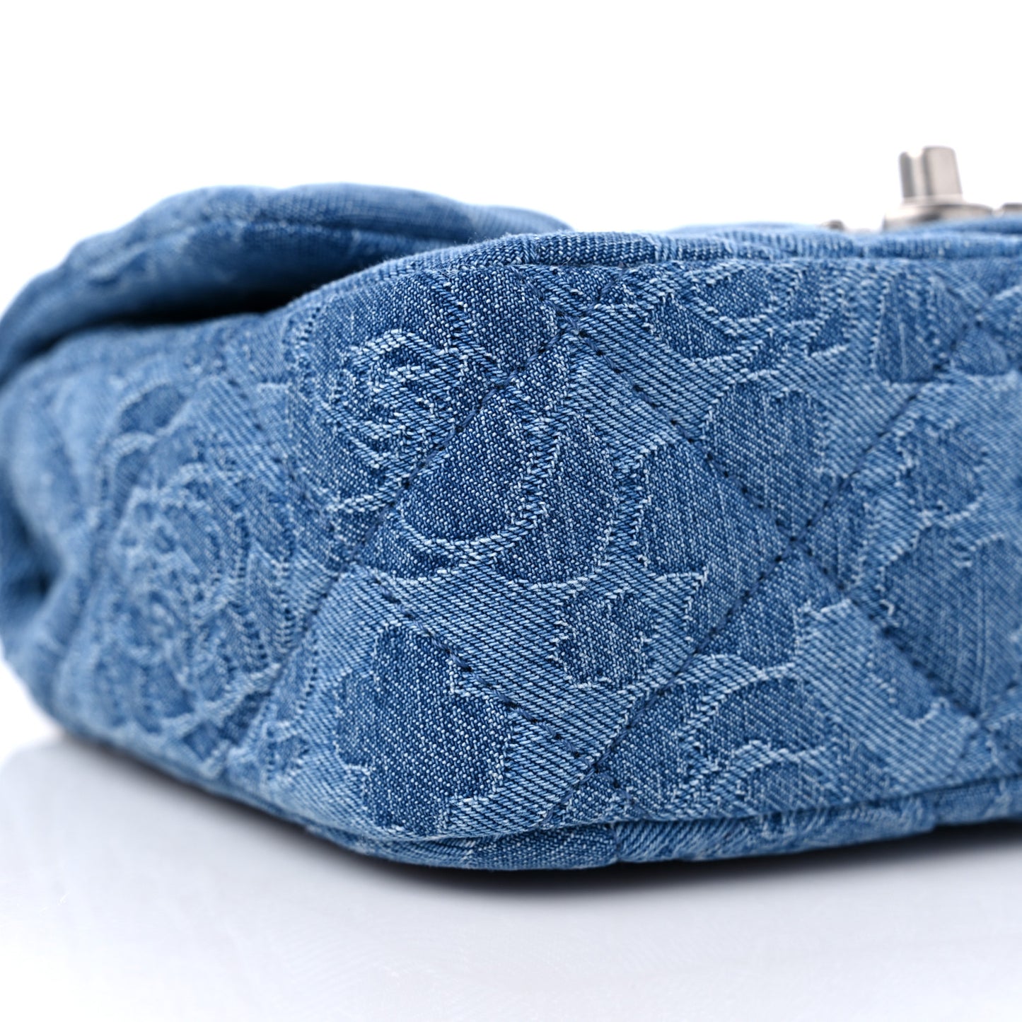 Denim Quilted Camellia Sweetheart Mini Flap Blue