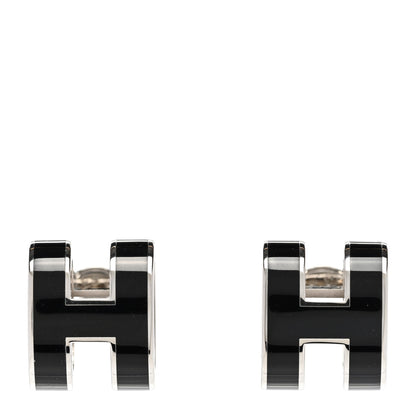 Hermes Palladium Lacquered Mini Pop H Earrings Black 1 of 6