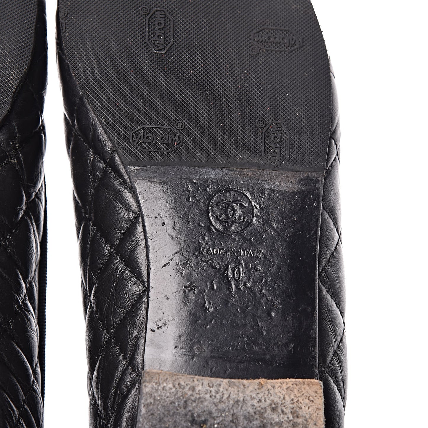 Aged Calfskin Quilted Cap Toe Ballerina Flats 40 Black