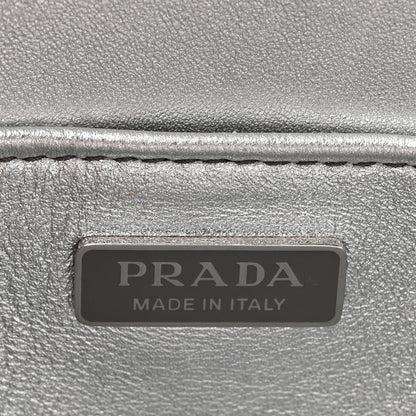 Prada Spazzolato Metal Triangle Logo Triangle Patterned Small Double Handle Crossbody Tote Argento 6 of 14