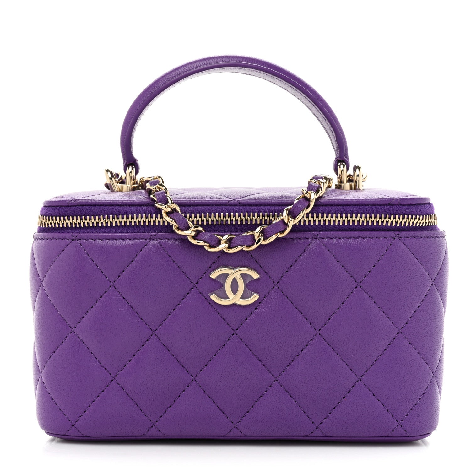 Chanel Lambskin Quilted Small Top Handle Vanity Case With Chain Purple 1 of 11