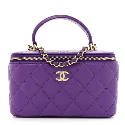 Chanel Lambskin Quilted Small Top Handle Vanity Case With Chain Purple 1 of 11