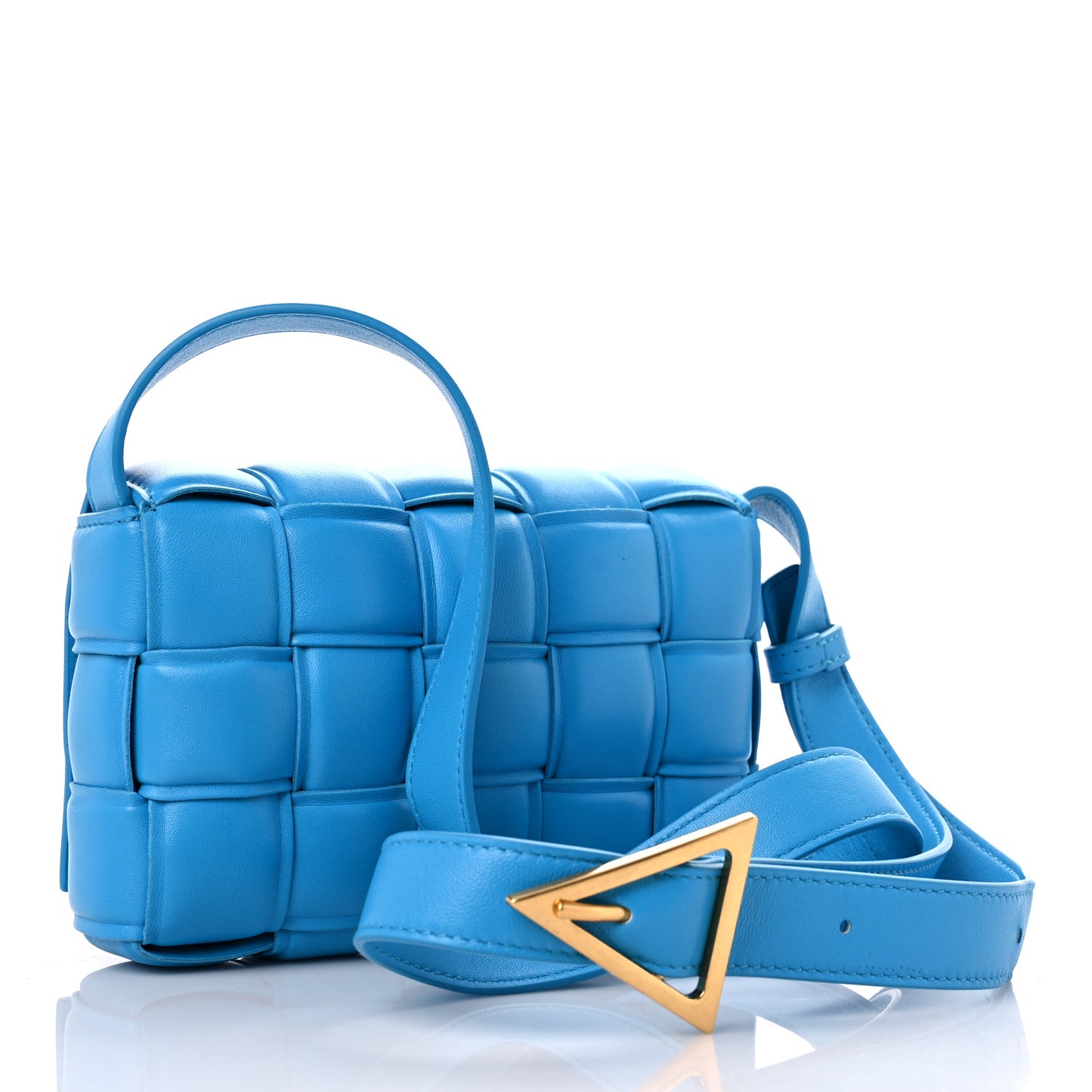 Nappa Maxi Intrecciato Small Padded Cassette Crossbody Bag Pool Blue