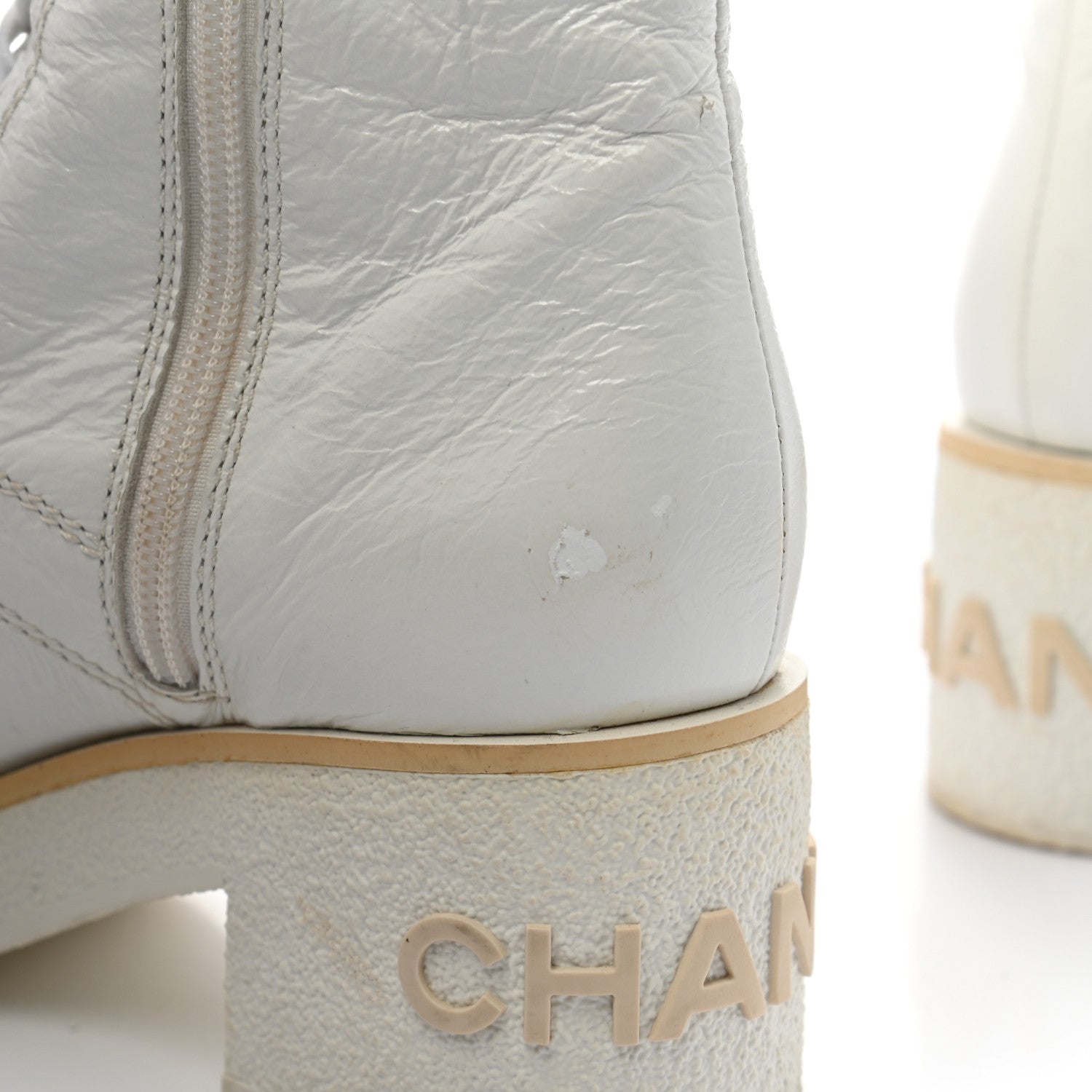 Chanel Shiny Crumpled Lambskin Lace Up Combat Boots 37 White 10 of 11