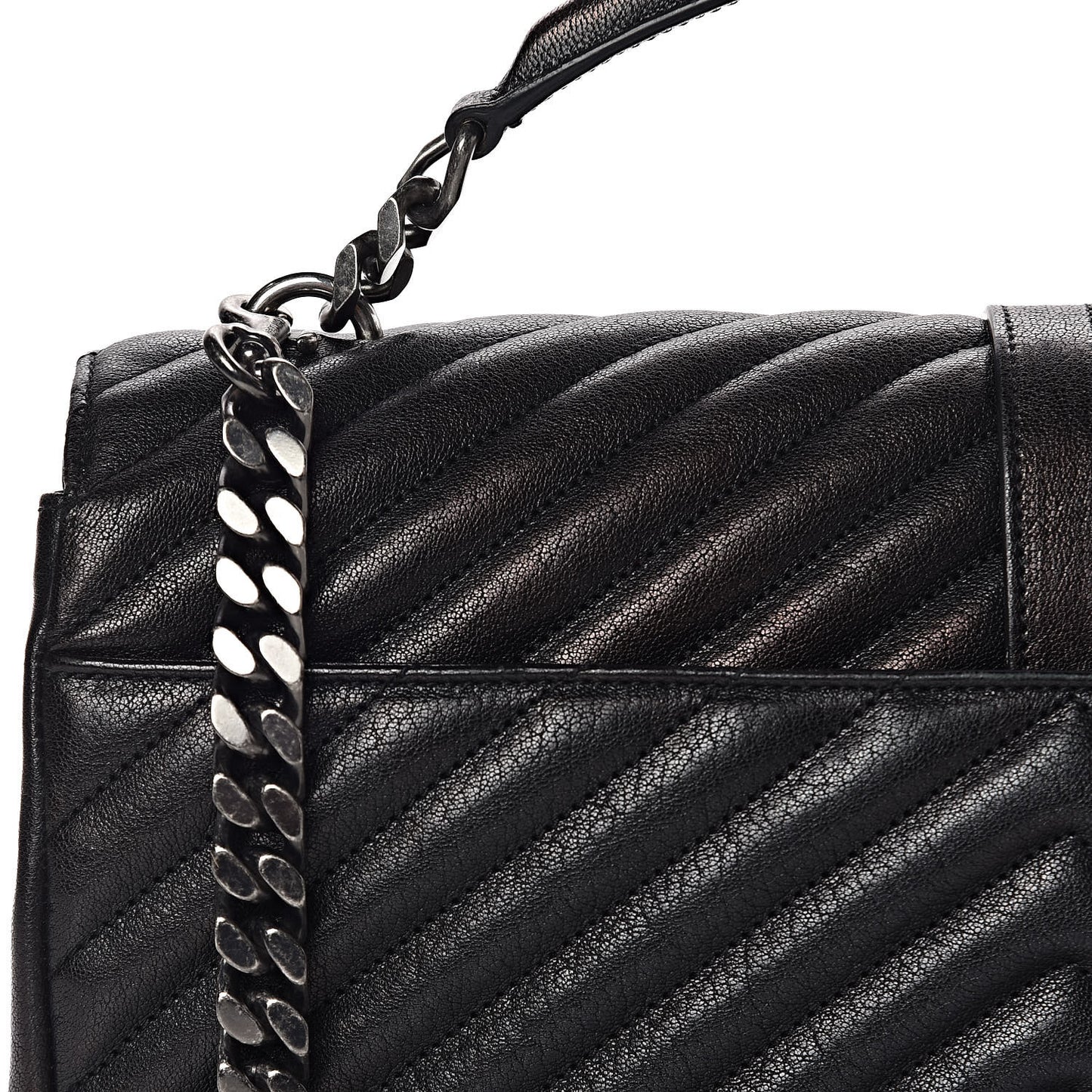 Sheepskin Matelasse Chevron Monogram Large College Satchel Black