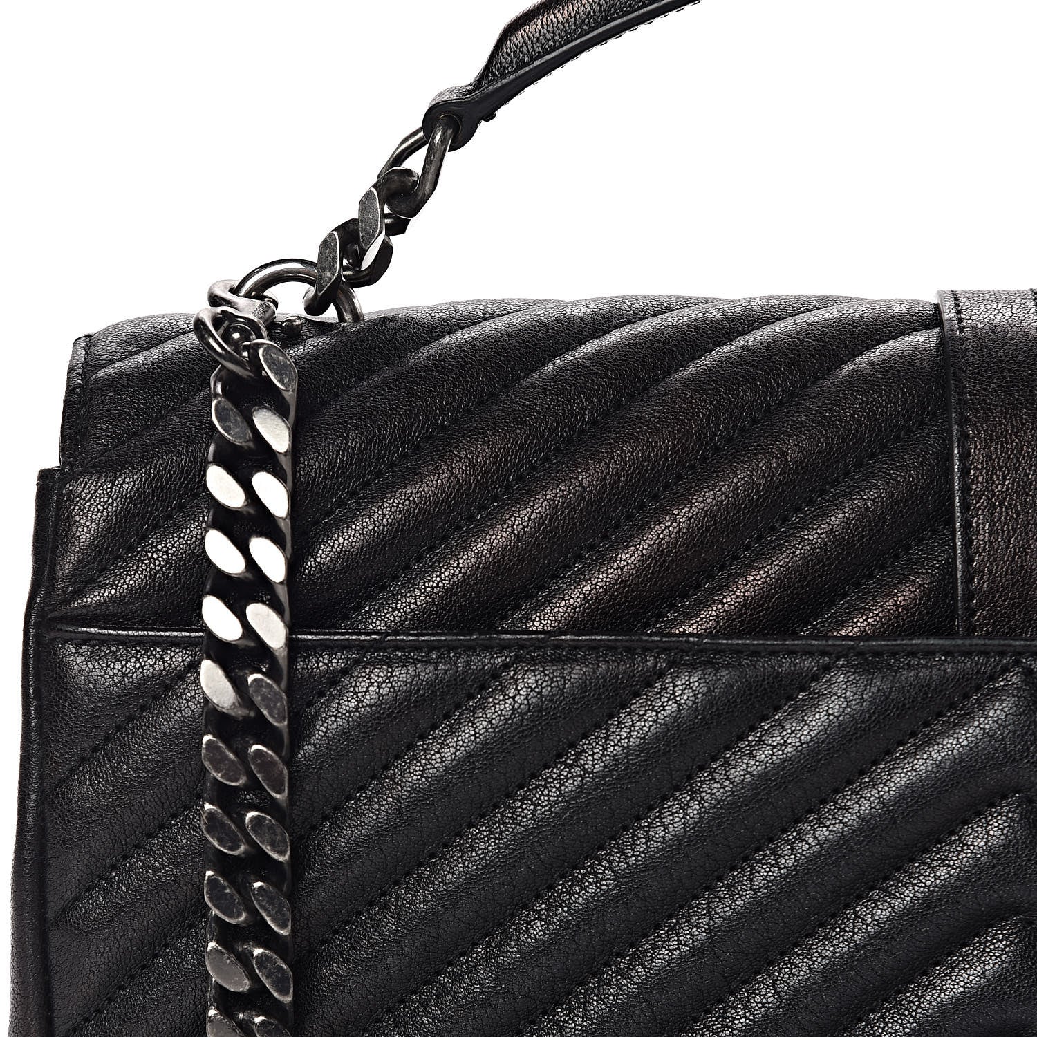 Saint Laurent Sheepskin Matelasse Chevron Monogram Large College Satchel Black 15 of 21