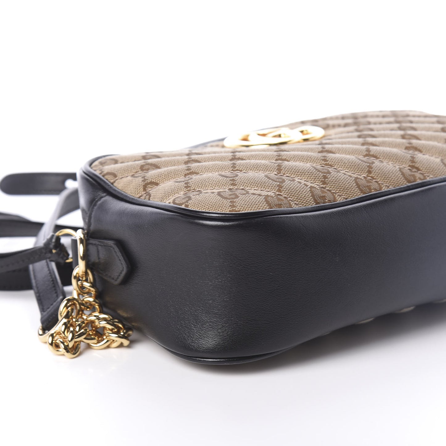 Monogram Matelasse Diagonal Small GG Marmont Chain Shoulder Bag Beige Black