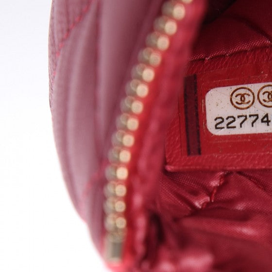 Lambskin Quilted Small Cosmetic Case Dark Pink