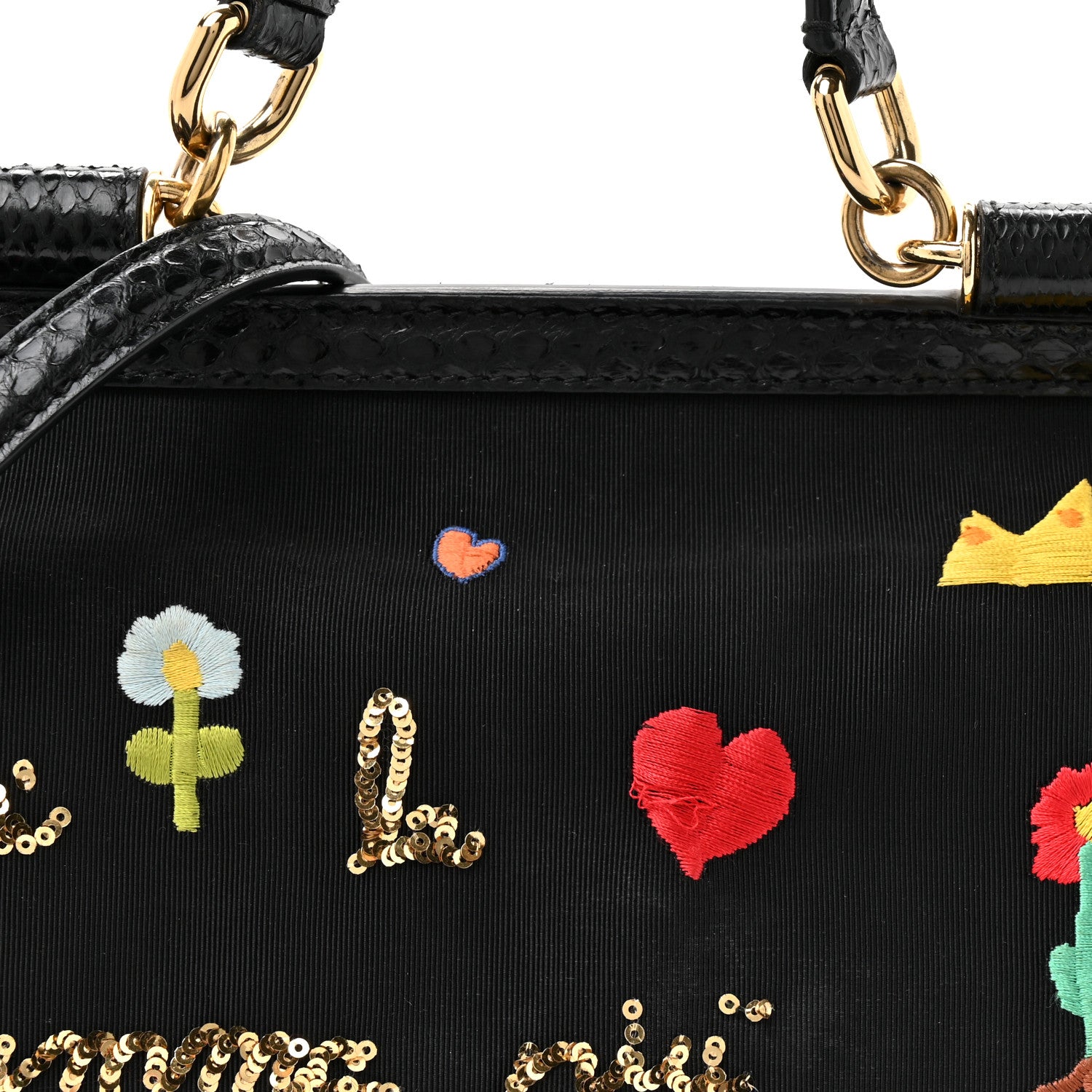 Dolce & Gabbana Neoprene Watersnake Embellished Medium Miss Sicily Satchel Black Multicolor 7 of 13