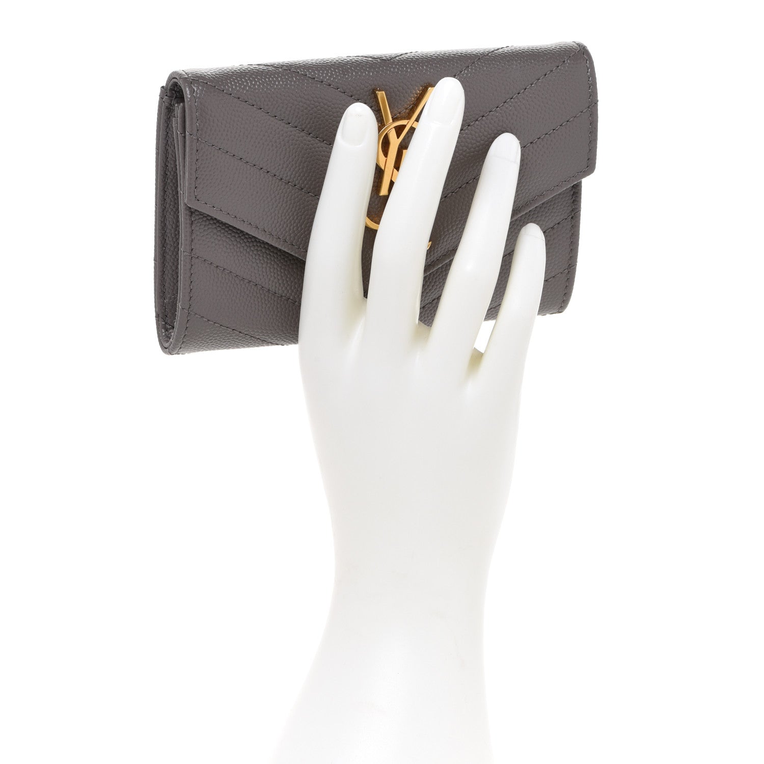 Saint Laurent Grain De Poudre Matelasse Chevron Small Monogram Envelope Wallet Pebble 2 of 8