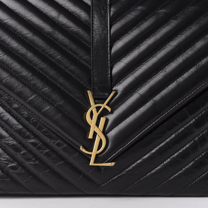 Saint Laurent Cracked Shiny Calfskin Matelasse Chevron Monogram Large College Satchel Black 11 of 11
