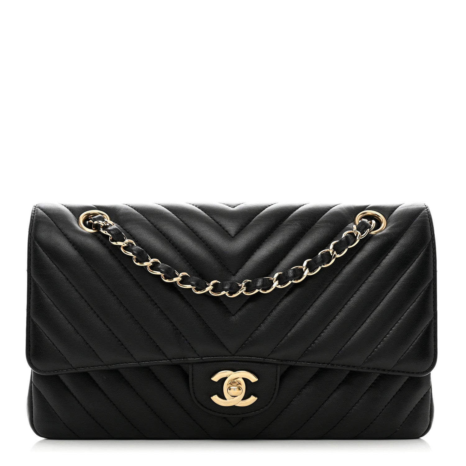 Chanel Lambskin Chevron Quilted Medium Double Flap Black 1 of 11