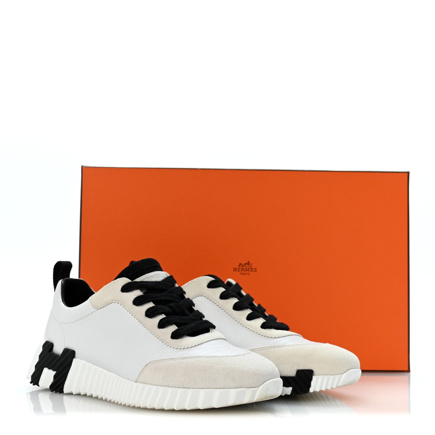 Hermes Calfskin Suede Goatskin Bouncing Sneakers 36.5 White Black 11 of 11