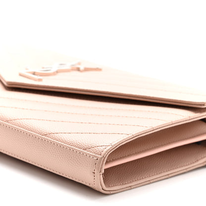 Saint Laurent Grain De Poudre Matelasse Chevron Cassandre Chain Wallet Pale Pink 9 of 9