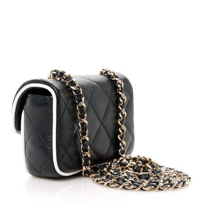 Chanel Lambskin Quilted Resin CC Flap Clutch With Chain Black White 3 of 10