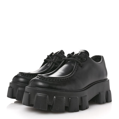 Prada Spazzolato Rois Monolith 55mm Derby Loafers 37.5 Black 4 of 12