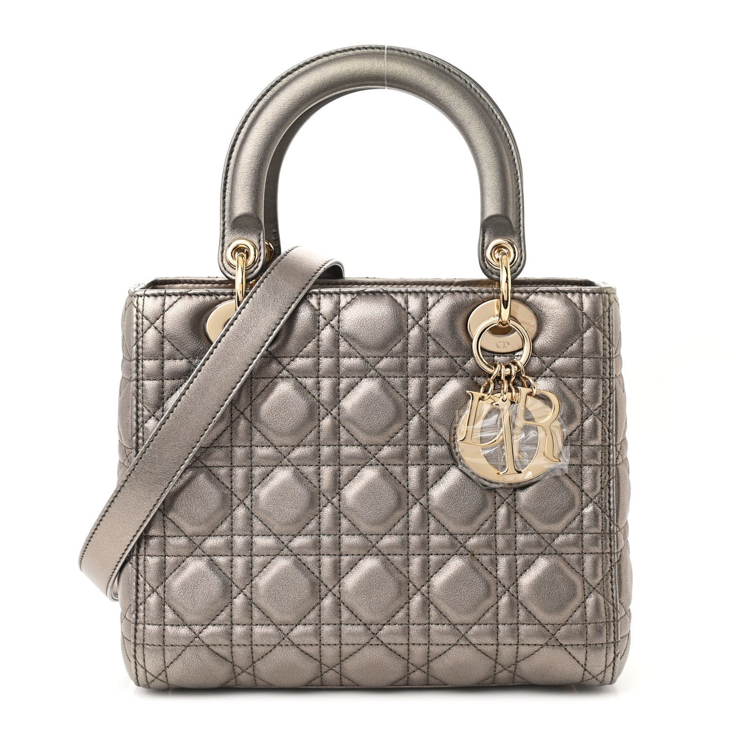 Metallic Lambskin Cannage Medium Lady Dior Bronze