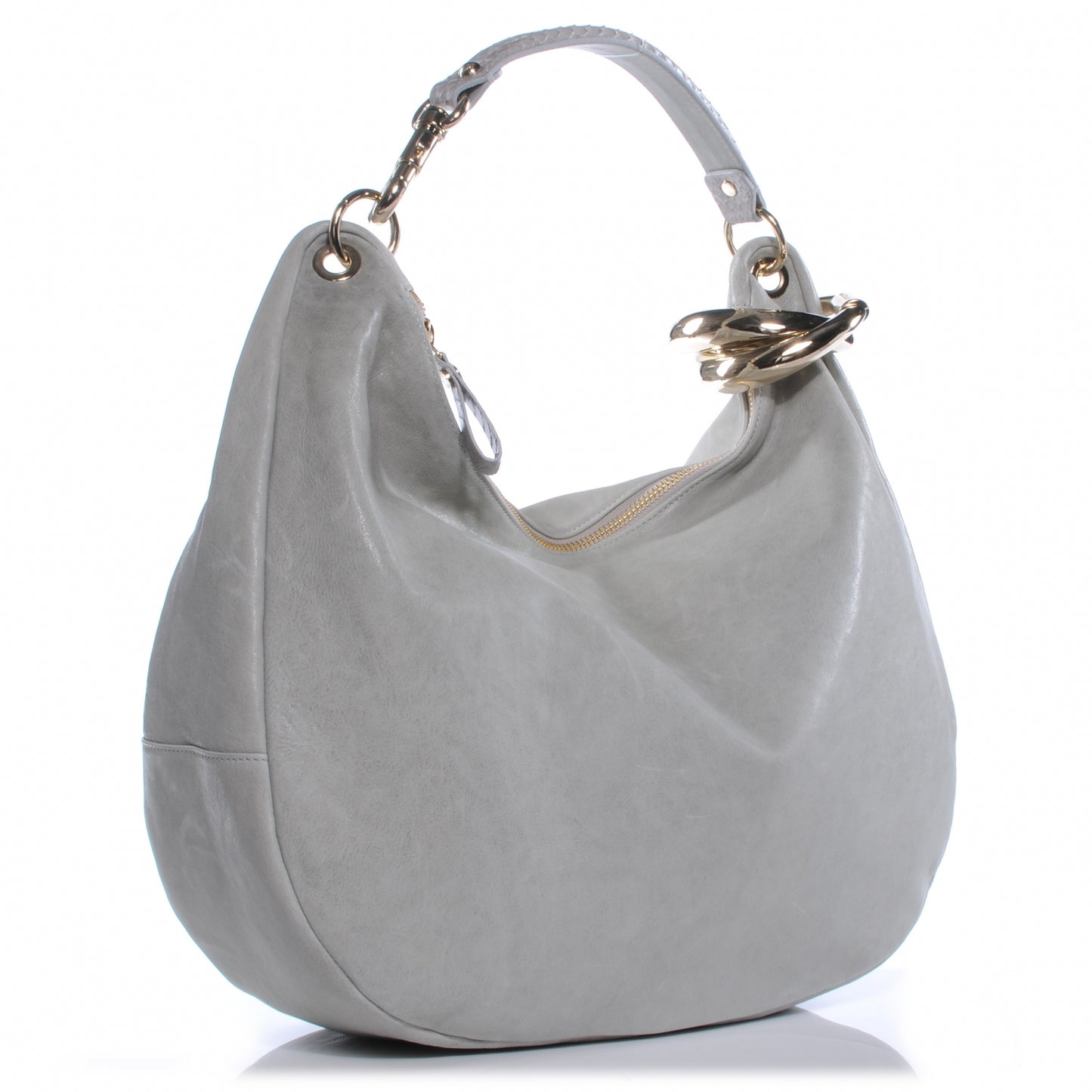 Leather L Solar Hobo Pearl Grey