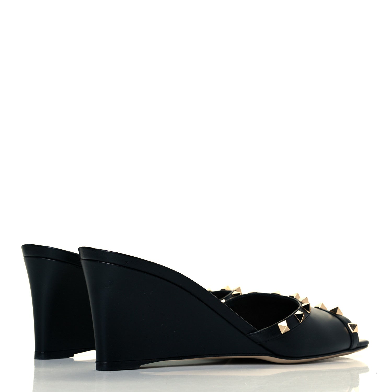 Valentino Garavani Calfskin Rockstud Wedge Sandals 41 Black 7 of 24