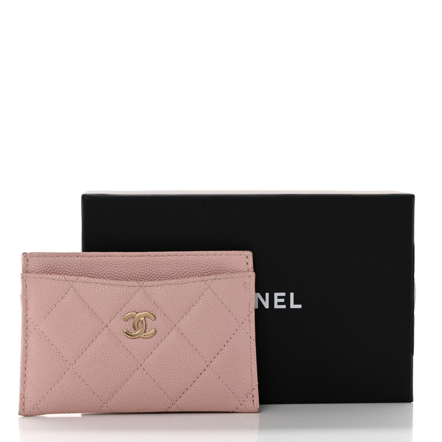 Caviar Quilted Card Holder Light Pink