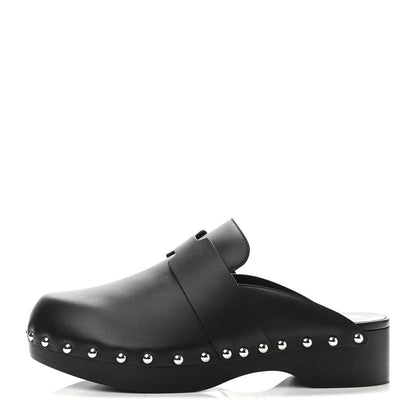 Hermes Calfskin Calya Mules 37 Black 1 of 4