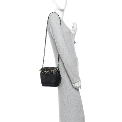 Chanel Lambskin Quilted Resin Bi-Color Chain Bucket Bag Black 2 of 11