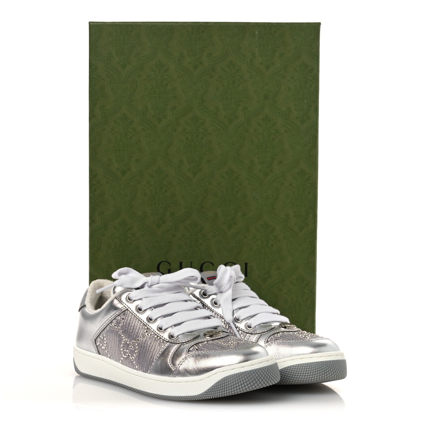 Metallic Nappa Silk Crystals Womens Screener Sneakers 35 Silver Light Grey