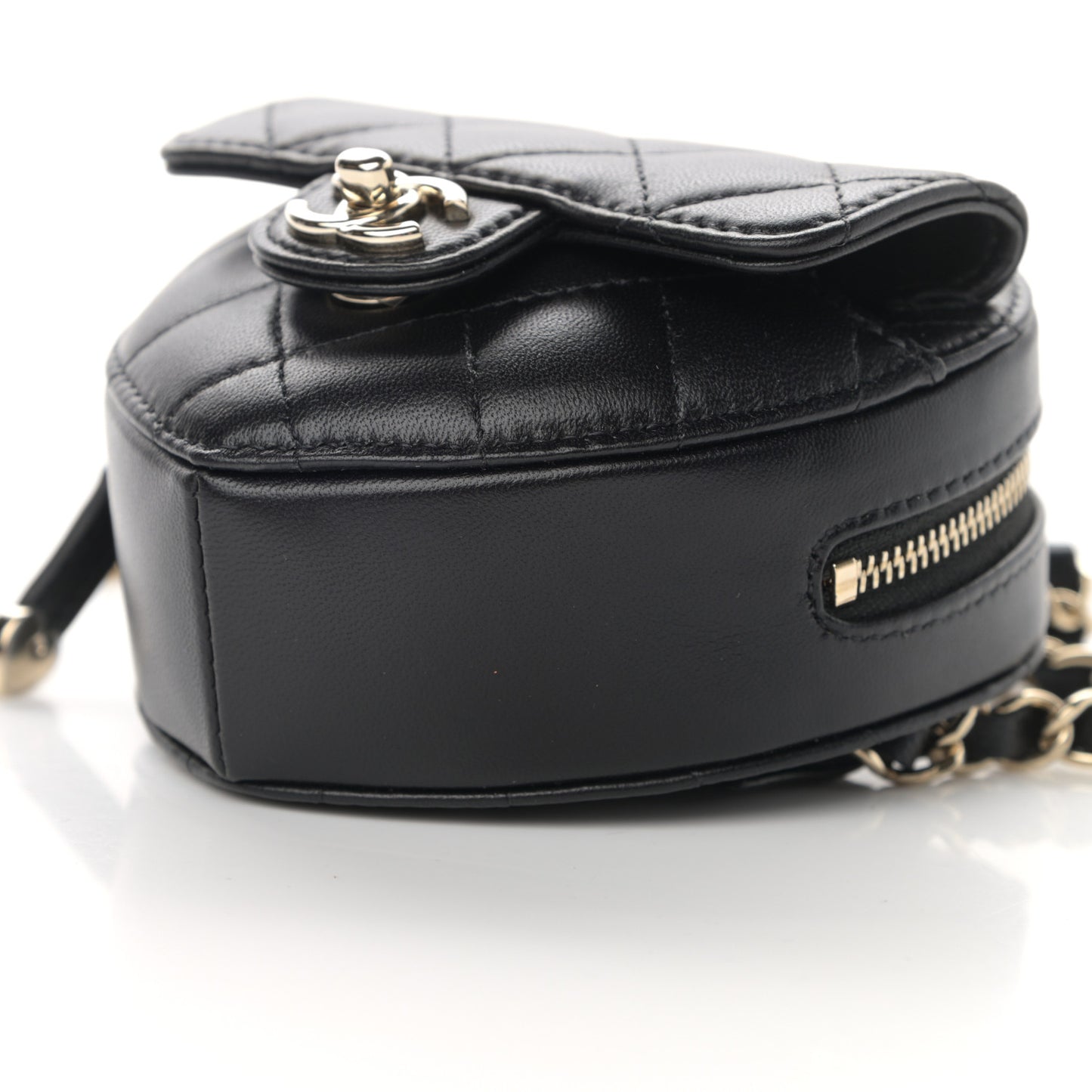 Lambskin Quilted CC In Love Heart Waist Belt Bag With Chain Black