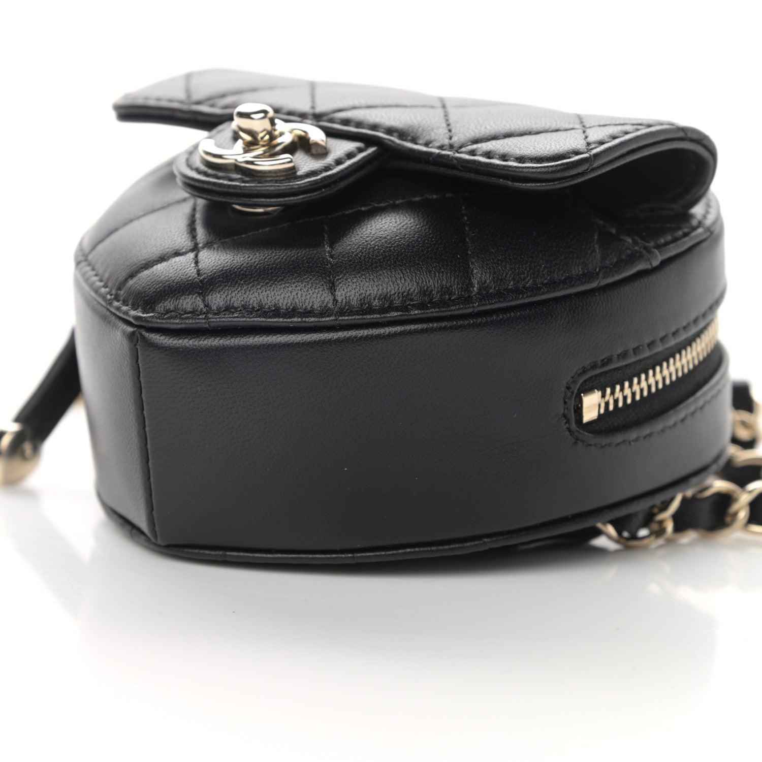 Chanel Lambskin Quilted CC In Love Heart Waist Belt Bag With Chain Black 10 of 12