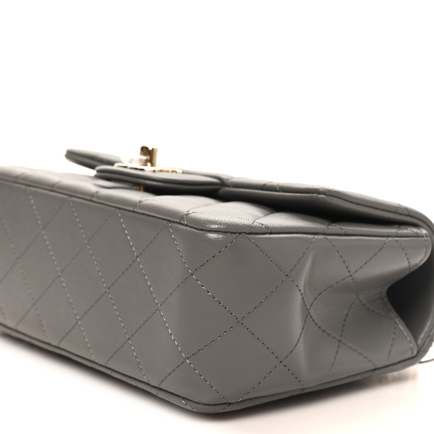 Lambskin Quilted Mini Top Handle Rectangular Flap Dark Grey