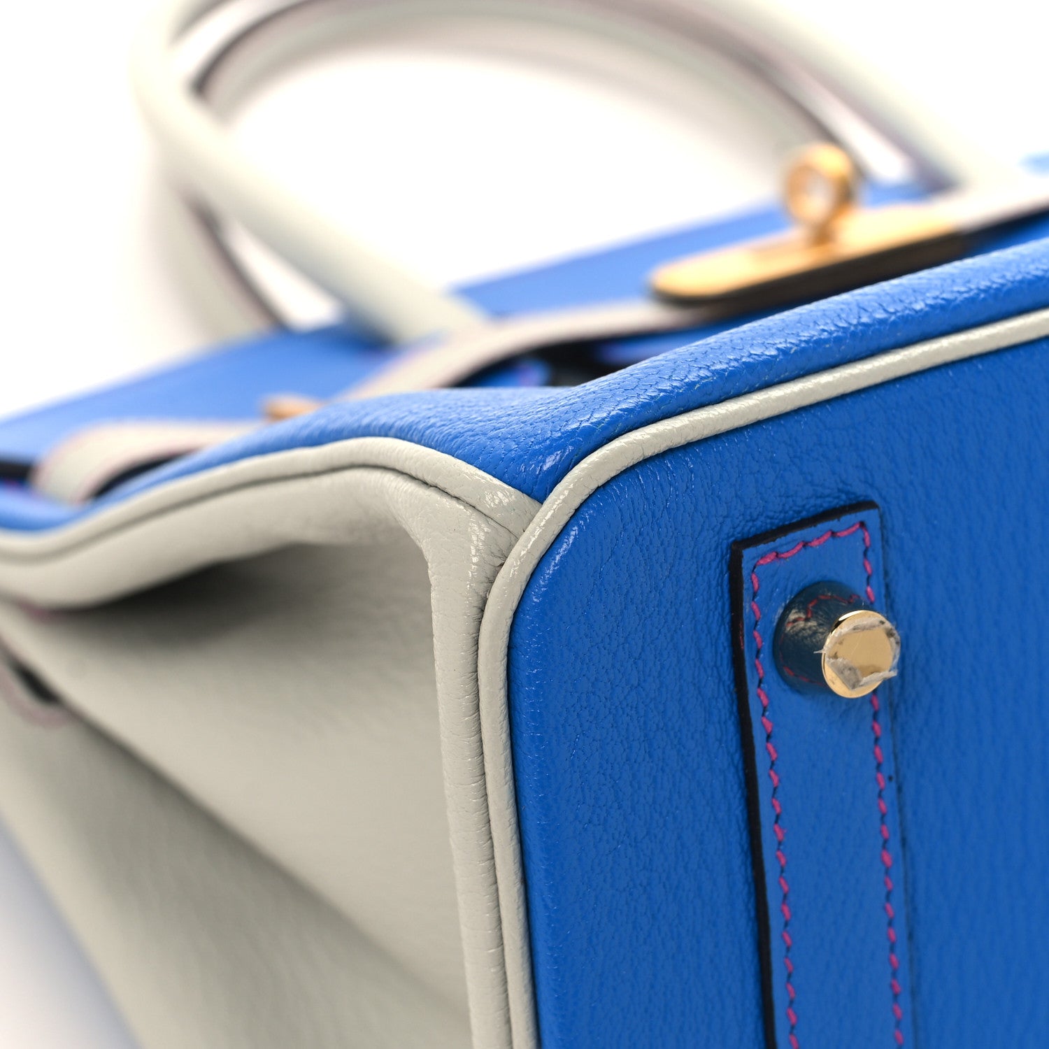 Hermes Chevre Mysore Horseshoe Birkin 30 Bleu Hydra Gris Perle Rose Shocking 9 of 13