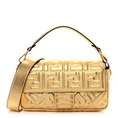 Fendi Vitello Catalan Mirror FF 1974 Embossed Baguette Gold 1 of 9
