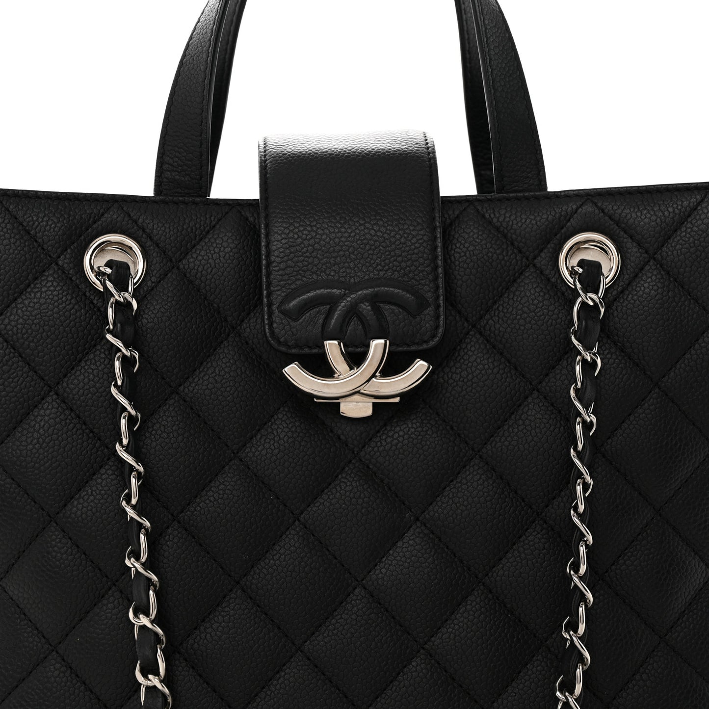 Caviar Quilted Small CC Box Shopping Tote Black