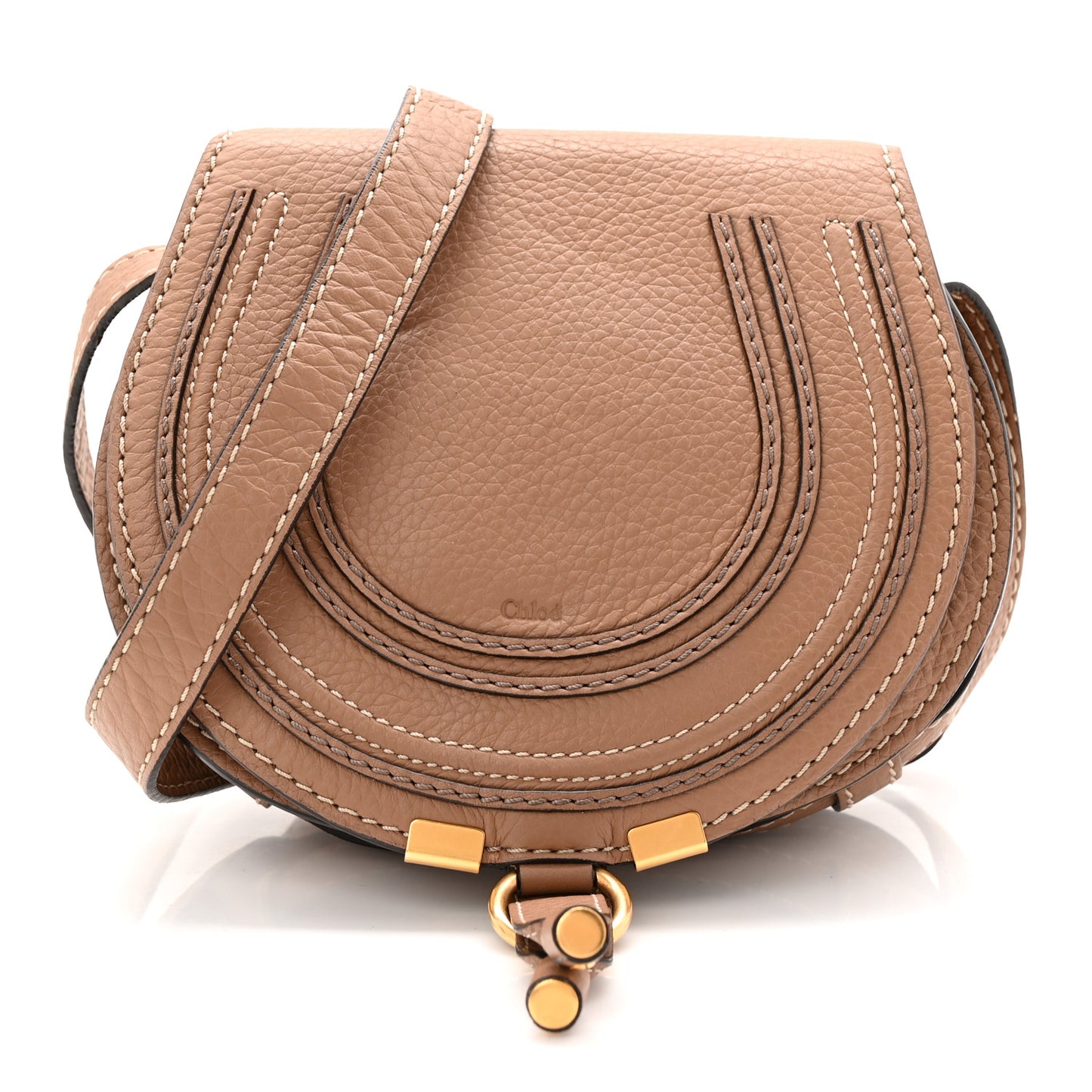 Calfskin Mini Marcie Round Crossbody Bag Nut