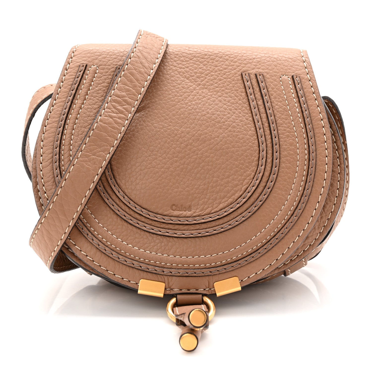 Chloe Calfskin Mini Marcie Round Crossbody Bag Nut 1 of 10