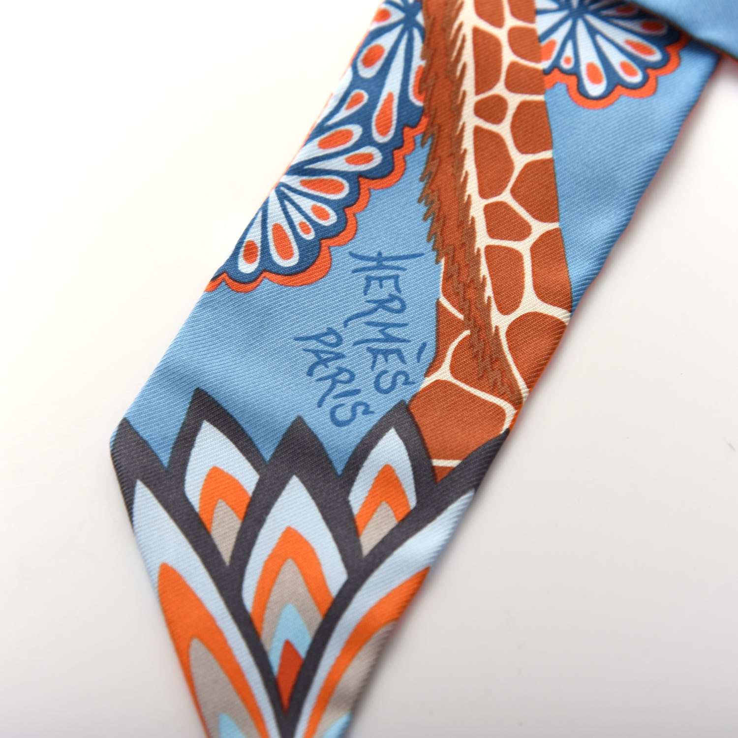 Hermes Silk The Three Graces Twilly Bleu Jean Orange Rouille 2 of 3