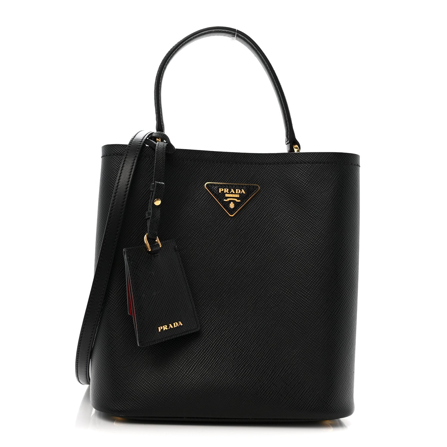 Prada Saffiano Cuir Medium Panier Bucket Bag Black Fuoco 1 of 16