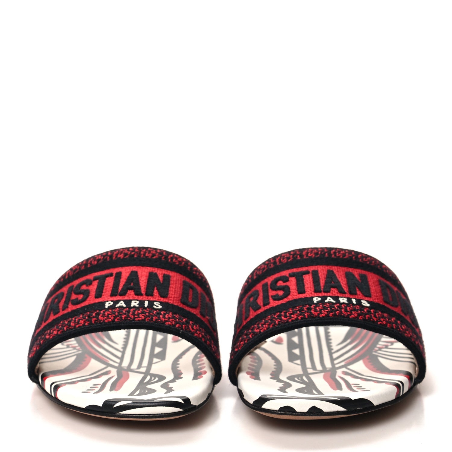 Christian Dior Canvas Cupidon Embroidered Dway Flat Slide Sandals 36.5 Black Red 2 of 9