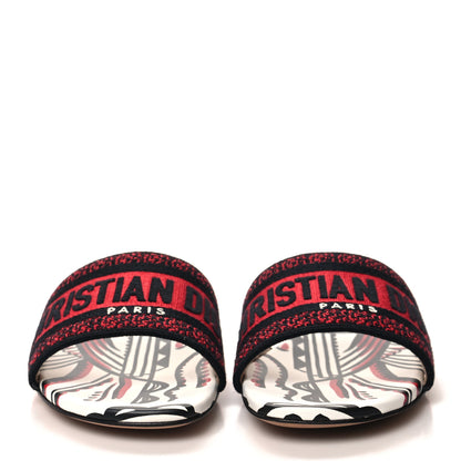 Christian Dior Canvas Cupidon Embroidered Dway Flat Slide Sandals 36.5 Black Red 2 of 9