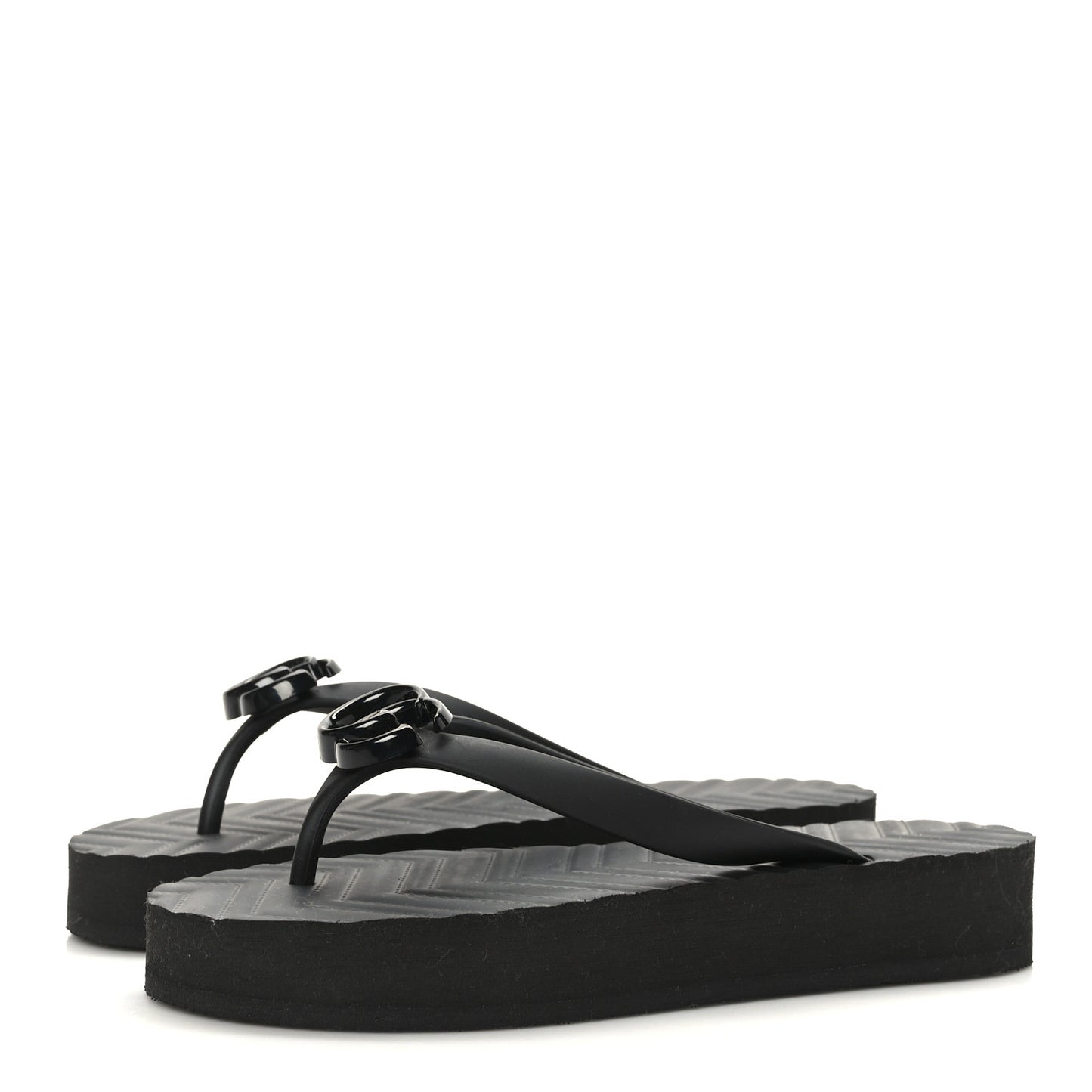Rubber Chevron Womens GG Thong Sandals 36 Black