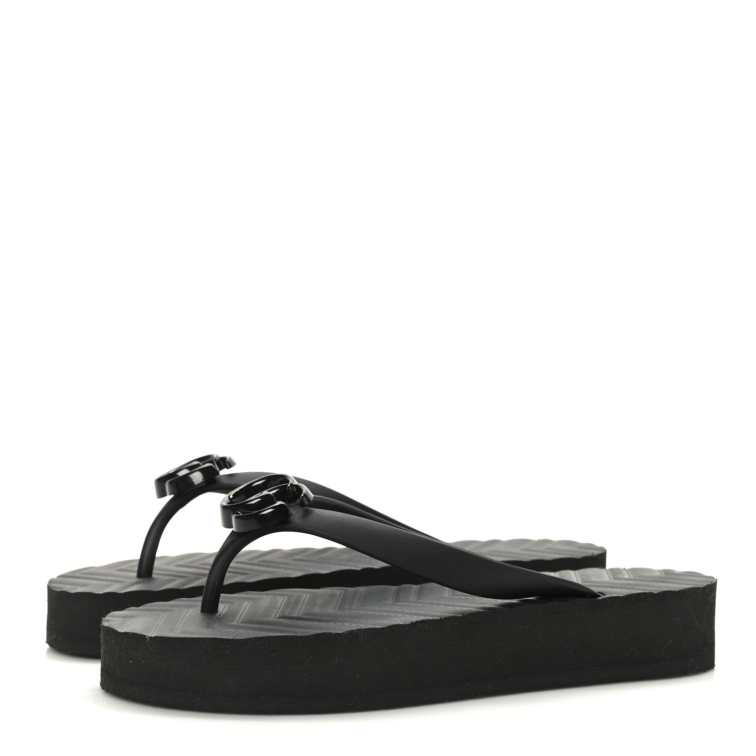 Gucci Rubber Chevron Womens GG Thong Sandals 36 Black 3 of 7