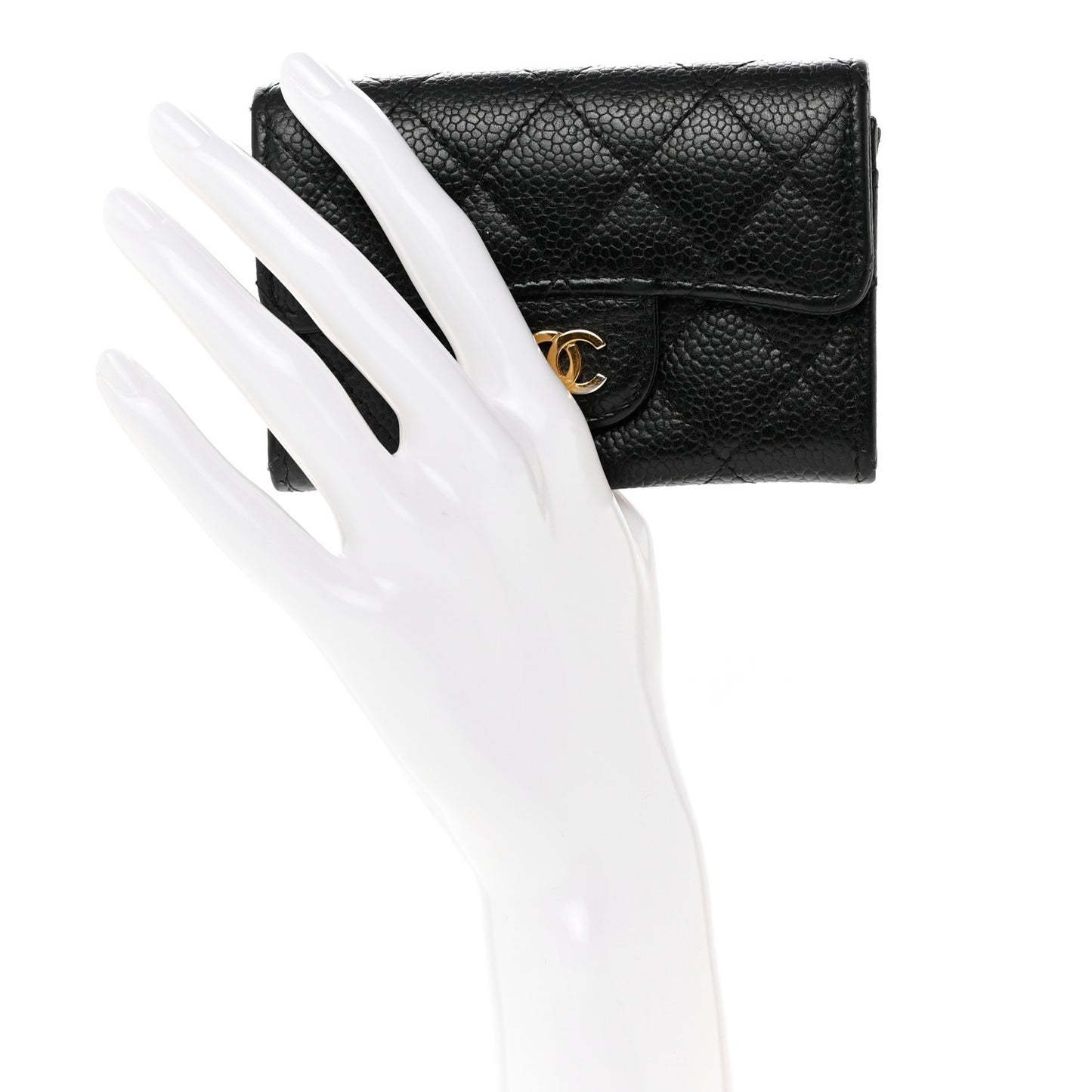 Caviar Quilted Flap Card Holder Black