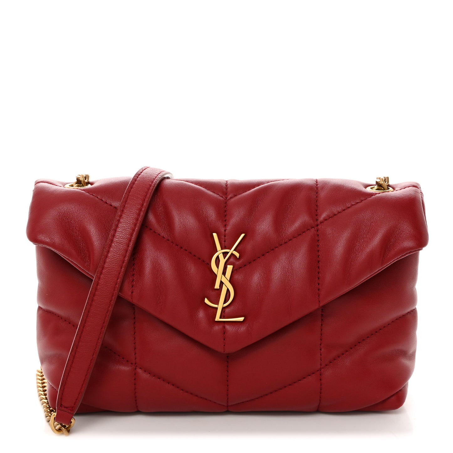 Lambskin Quilted Toy Loulou Puffer Monogram Chain Satchel Opium Red
