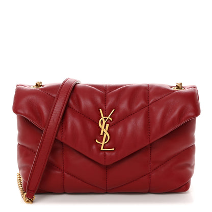 Saint Laurent Lambskin Quilted Toy Loulou Puffer Monogram Chain Satchel Opium Red 1 of 12