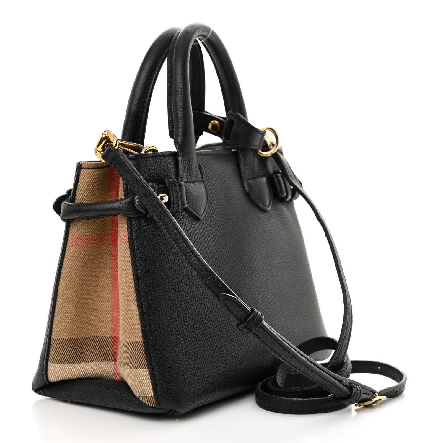 Burberry Derby Calfskin House Check Baby Banner Tote Black 3 of 16