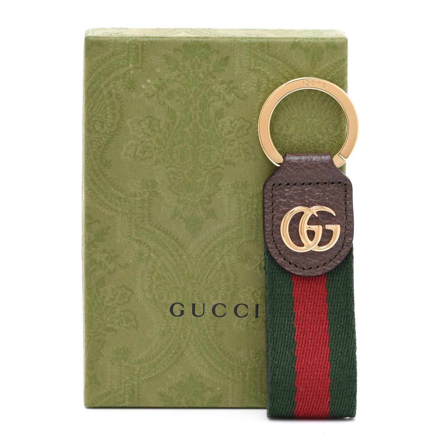 Nylon Textured Dollar Calfskin Web Ophidia Key Ring Green Red New Acero