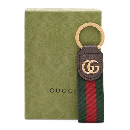 Gucci Nylon Textured Dollar Calfskin Web Ophidia Key Ring Green Red New Acero 7 of 7