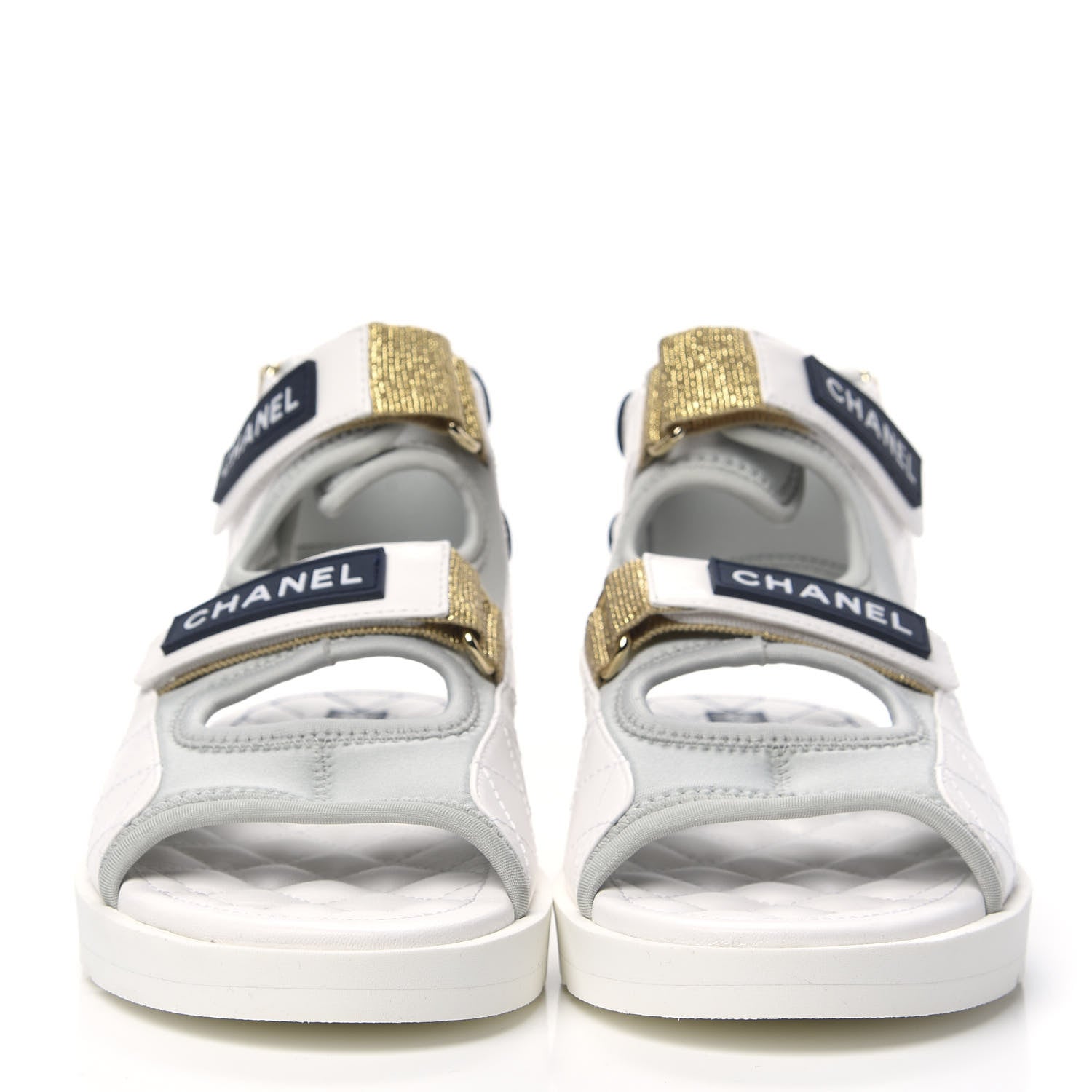Chanel Goatskin Fabric Gladiator Sandals 37.5 Grey Navy Blue 2 of 8