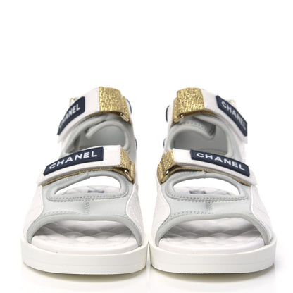 Chanel Goatskin Fabric Gladiator Sandals 37.5 Grey Navy Blue 2 of 8