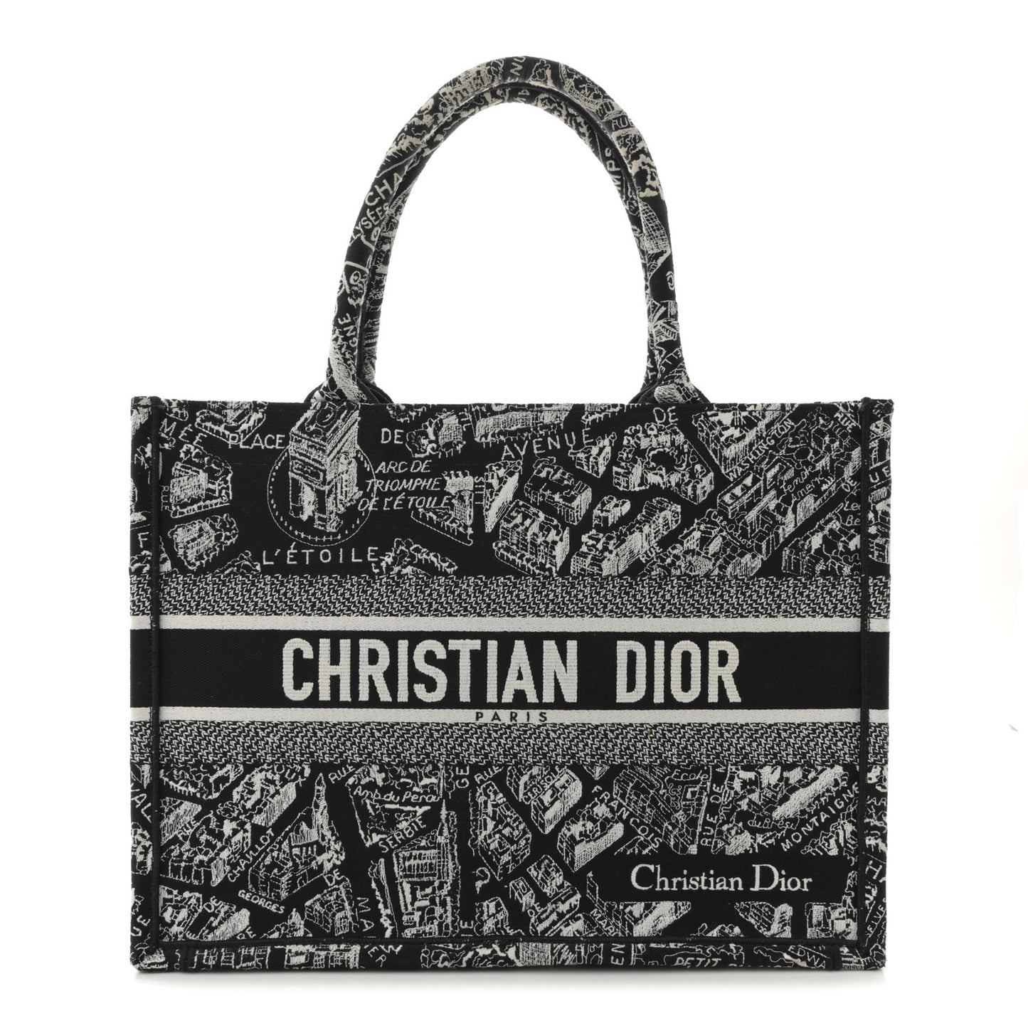 Canvas Embroidered Medium Plan De Paris Book Tote Black White